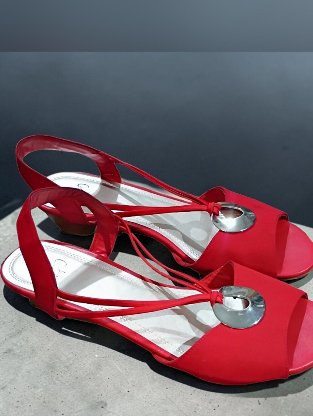 Size 11M Impo Retta Wedge Sandals Red Slingback Silver Ring Ornament Open Toe